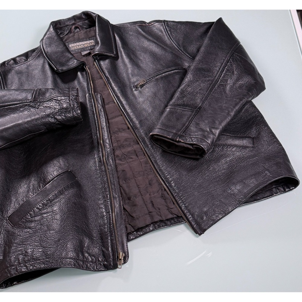 VTG 90s Structure Urban Wear Mens L Black Leather Jacket Zip Minimalist Matrix